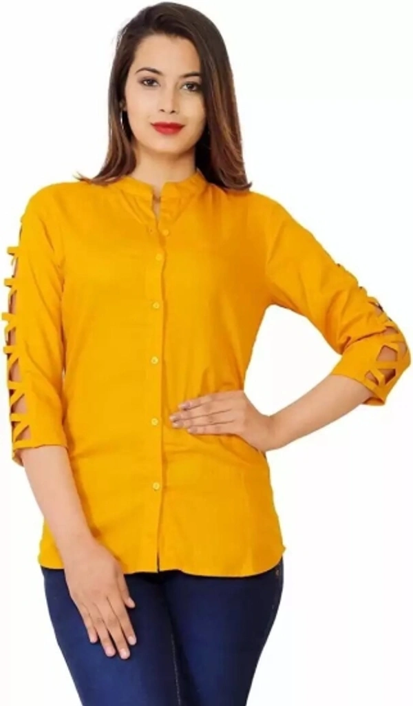 Party Solid Women Blue Top - Mustard, S