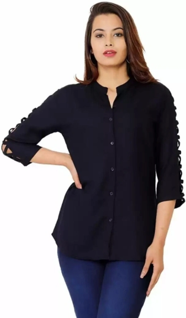 Party Solid Women Blue Top - Navy Blue, M