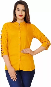 Party Solid Women Blue Top - Mustard, M