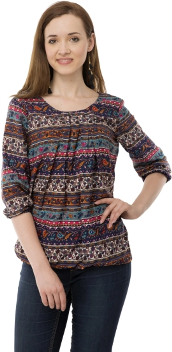 Casual Checkered Women Dark Blue Top - Multicolor, L