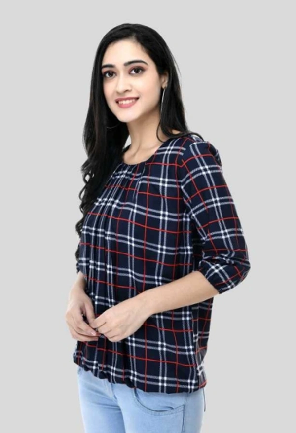 Casual Checkered Women Dark Blue Top - Multicolor, XL