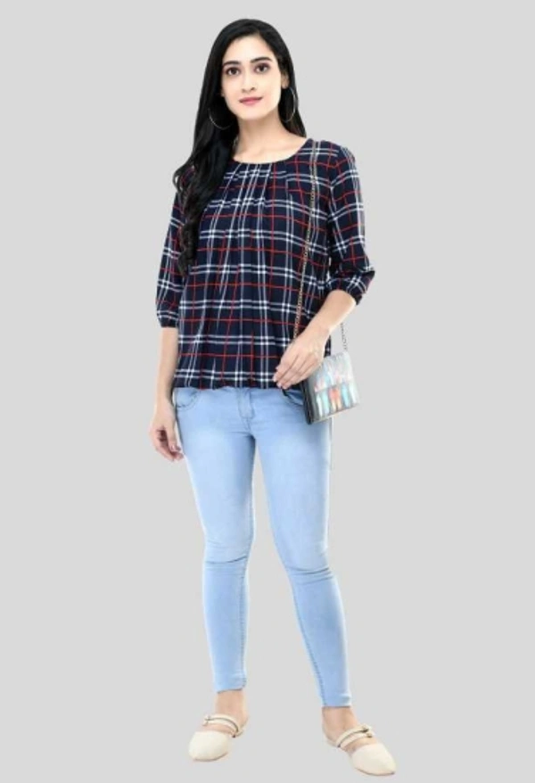 Casual Checkered Women Dark Blue Top - Multicolor, XXL
