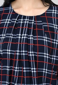 Casual Checkered Women Dark Blue Top - Multicolor, XXL
