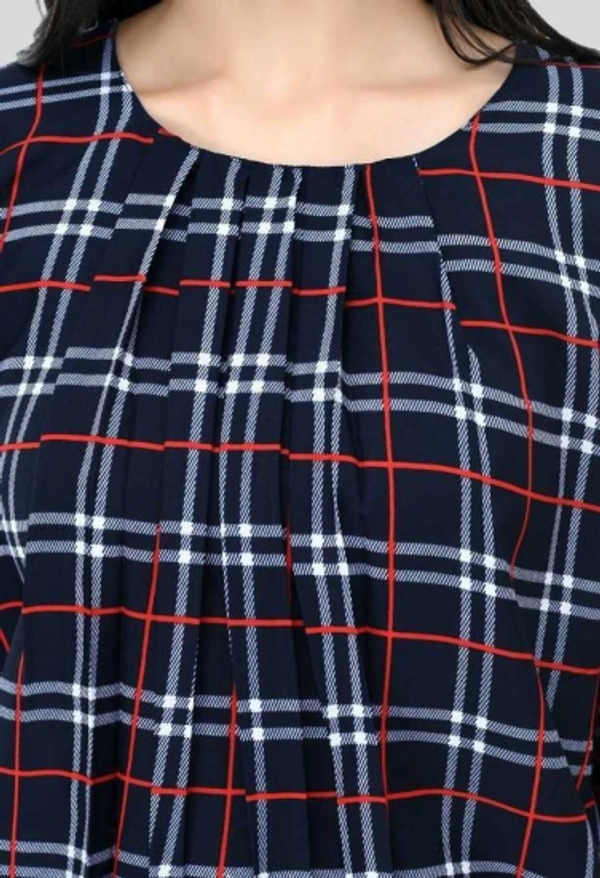 Casual Checkered Women Dark Blue Top - Multicolor, XXL