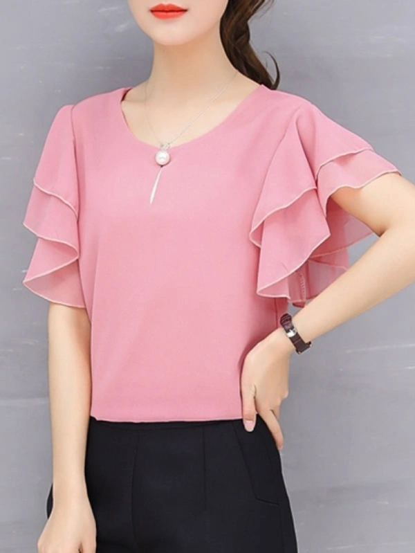 Casual Solid Women Top - Red, L