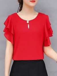 Casual Solid Women Top - Red, L