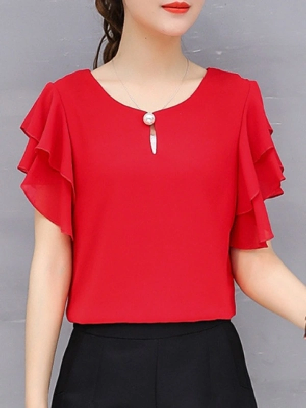 Casual Solid Women Top - Red, L