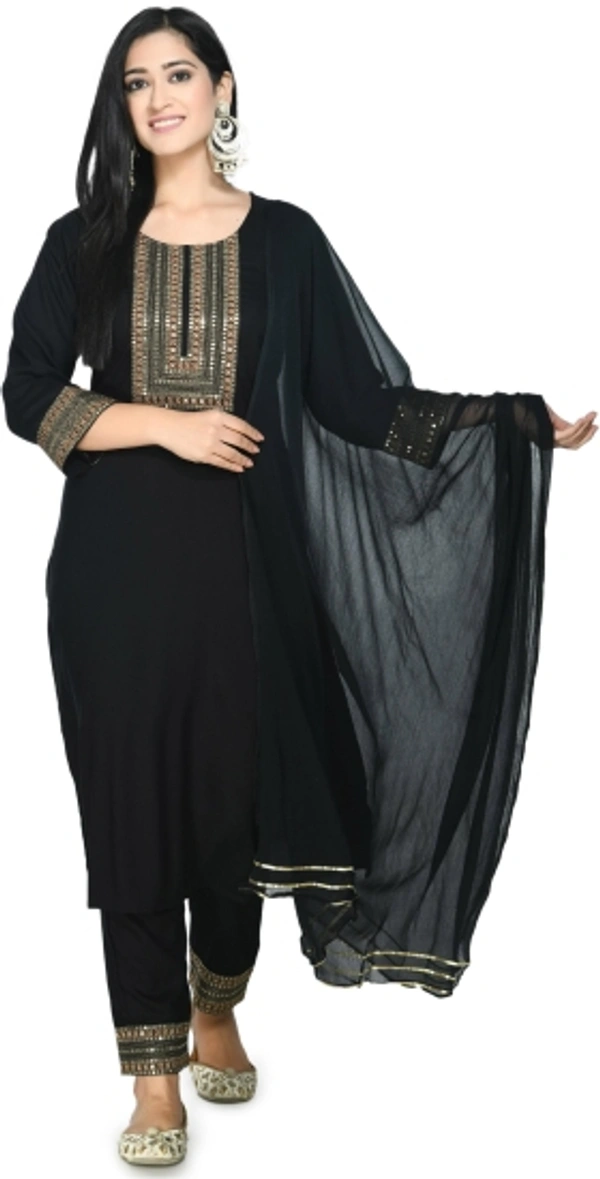Women Kurta, Pyjama & Dupatta Set    - Black, XL