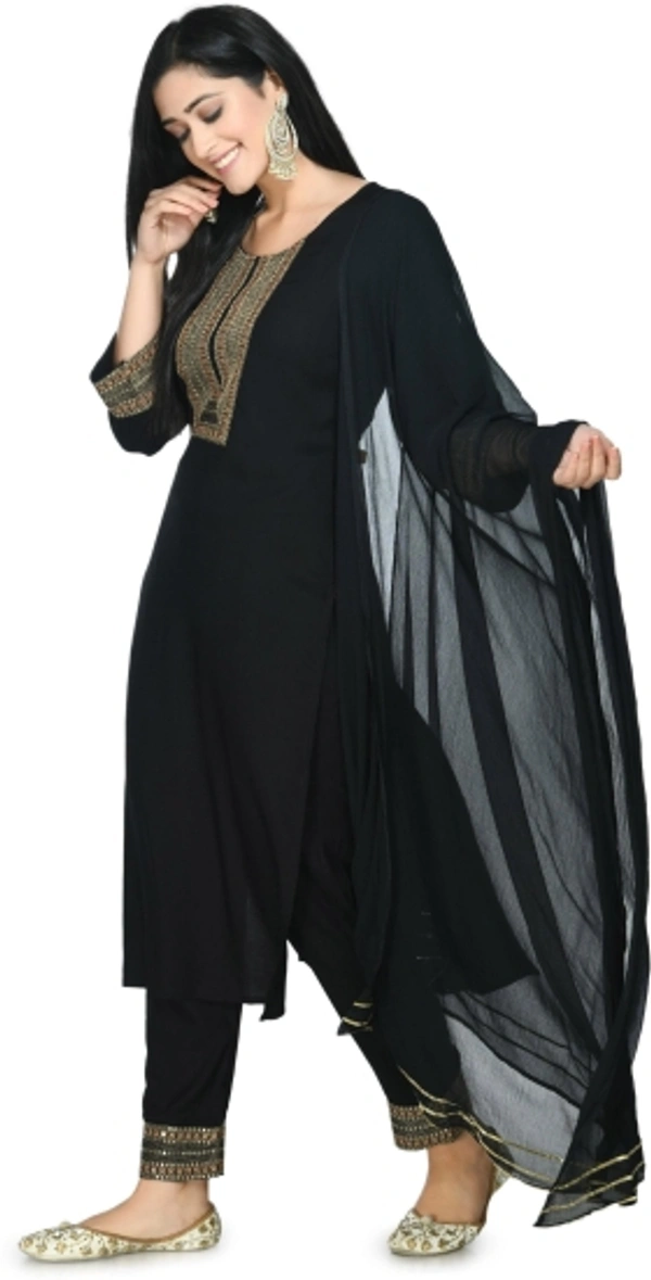 Women Kurta, Pyjama & Dupatta Set    - Black, XXL