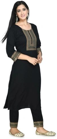 Women Kurta, Pyjama & Dupatta Set    - Black, XXL