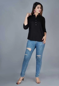 Casual Solid Women Green Top - Black, S