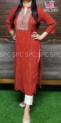 Women Bandhni Print Kurta - Red, S