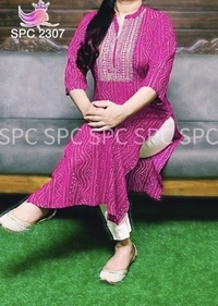 Women Bandhni Print Kurta - Green, XL