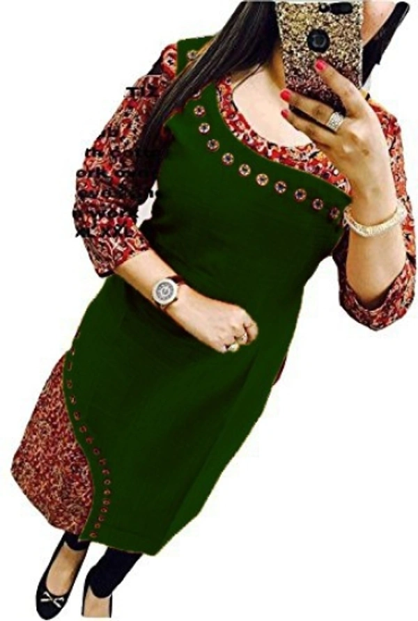 Women Floral Print Kurta - Dark Green, M