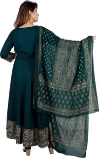 Women Kurta and Dupatta Set - Dark Green, XL