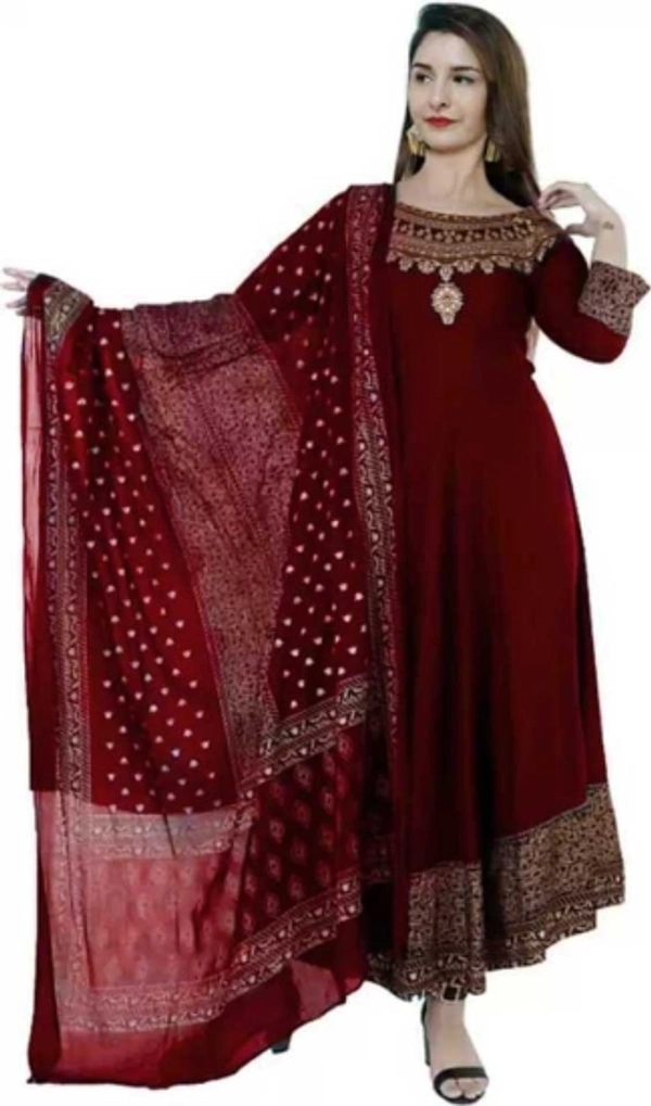Women Kurta and Dupatta Set - Maroon, XXL