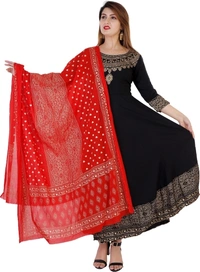 Women Kurta and Dupatta Set - Red, XXL
