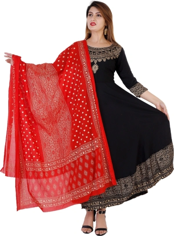 Women Kurta and Dupatta Set - Red, XXL