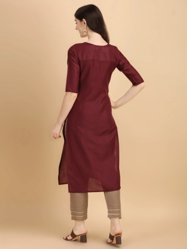 Women Kurta and Pant Set - Maroon, M