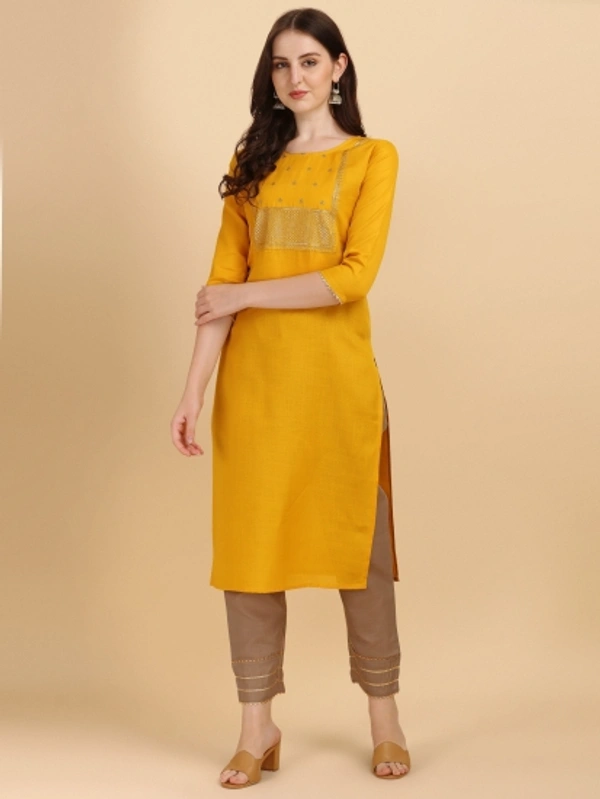 Women Kurta and Pant Set - Mustard, L