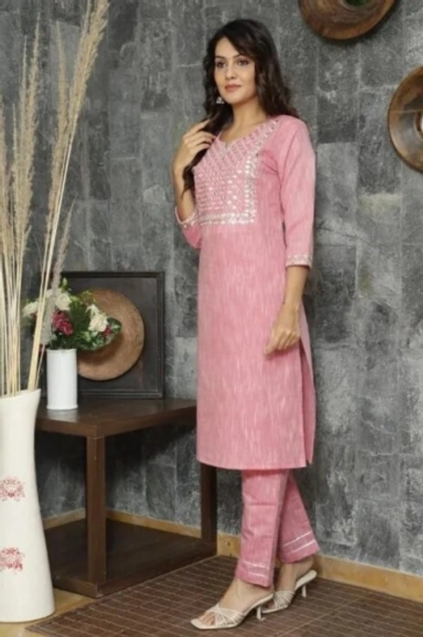 Women Kurta and Pant Set - Beige, S