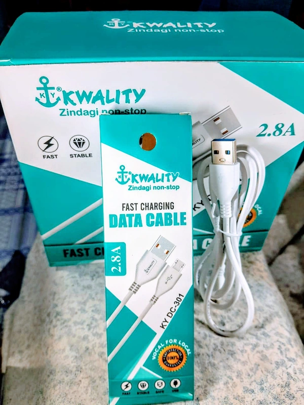 KWALITY USB D Data Cable 2.8Amp Mobile-In INDIA DC/5v KY-301 - White, Ky-301