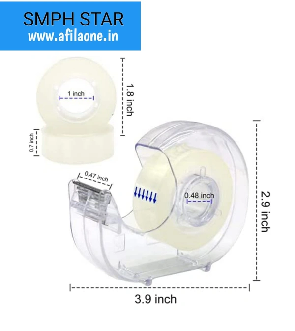 SMPH  Cello Tape With Dispenser Cutter( Pack Of 1Set) Cello Tape 18 MM X 25 Meter Roll Length  - Transparent, 19 MM