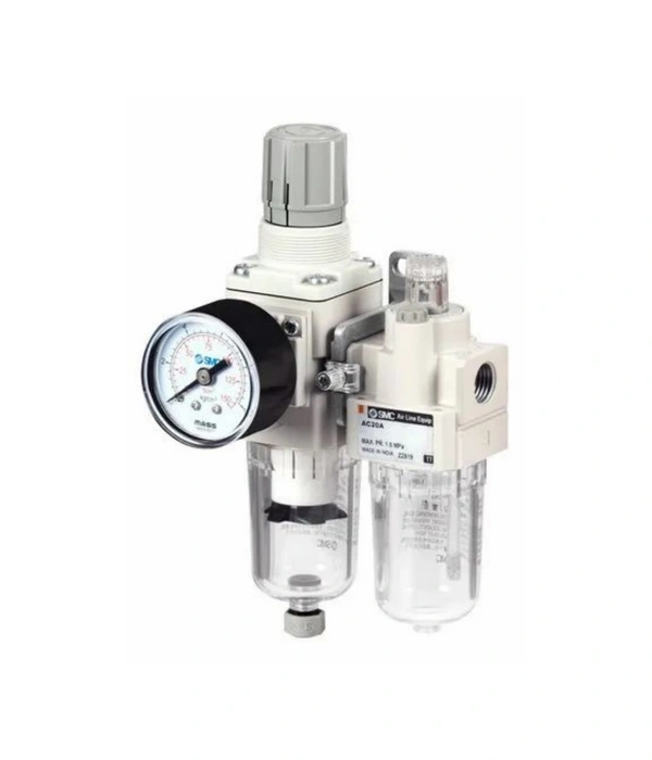 1/2" Inch BSP Pneumatic FRL Unit (Air Filter + Regulator + Lubricator) with Metal Guard and Pressure Gauge Compressor Unit - 1/4"