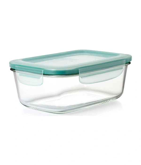 Slim High Microwave Safe Office Two Compartment Lunch Box Set | Borosilicate Glass | Safety Lock Airtight Tiffin Containers (600ml | Transparent)