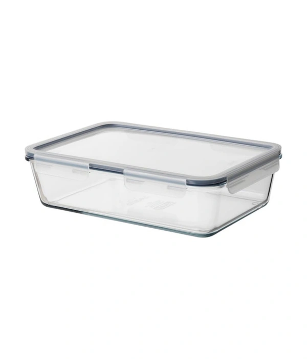 Slim High Microwave Safe Office Two Compartment Lunch Box Set | Borosilicate Glass | Safety Lock Airtight Tiffin Containers (600ml | Transparent)