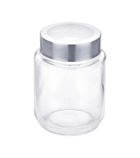 Transparent Round Glass Jar with See Through Steel Lid 580 ml (Set of 1)