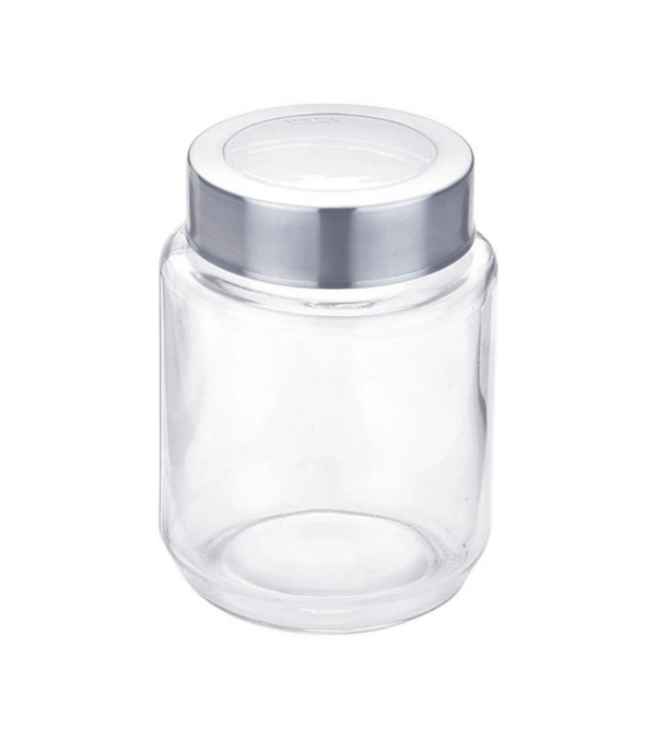 Transparent Round Glass Jar with See Through Steel Lid 580 ml (Set of 1)
