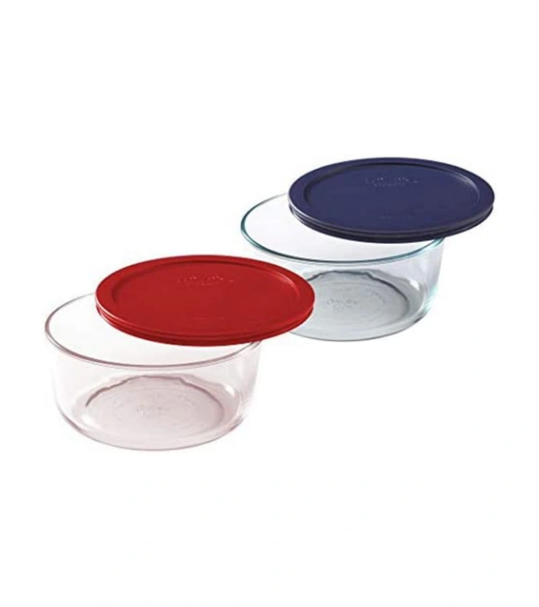 1-Cup Round Food Storage Containers with Red Plastic Lids, Set of 1