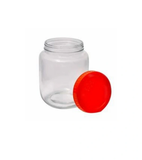 Cube Glass Jar with Round JAR Plastic RED Lid for Kitchen Storage