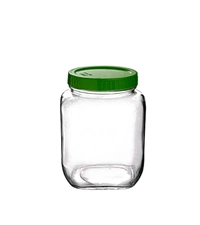 Cube Glass Jar with Round JAR Plastic RED Lid for Kitchen Storage