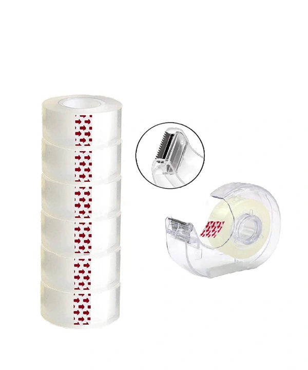 SMPH Star  SMPH sello Tape with Dispenser 5 Roll Sello tape With 1 Dispenser (Pack of 1 set) - 18 MM X 25 Meter Roll Length, Transparent