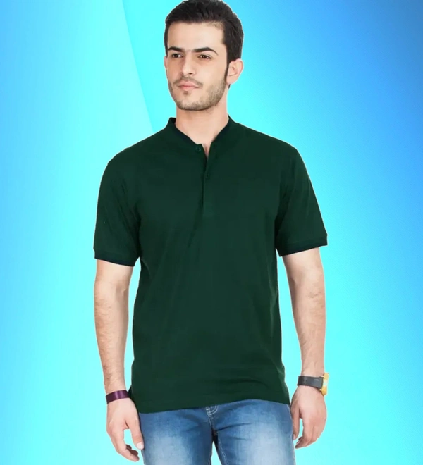 Classy Green Cotton Blend Solid Polo T-Shirt For Men - Xl