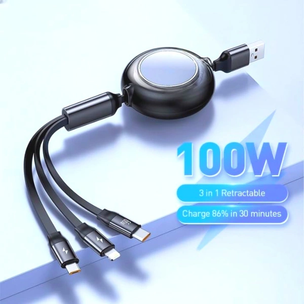 3-In-1 Elastic Data Cable Usb - Micro Usb/Usb-C
