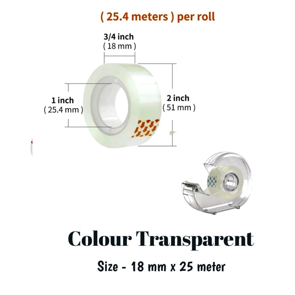 SMPH  Cello Tape With Dispenser Cutter( Pack Of 4 ) Cello Tape 18 MM X 25 Meter Roll Length 