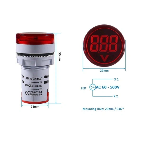 LED Voltage Meter Indicator AC 60-500V