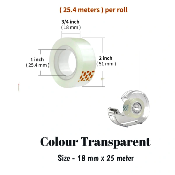 SMPH  Cello Tape With Dispenser Cutter( Pack Of 15 ) Cello Tape 18 MM X 25 Meter Roll Length  - ✅ 📞inquiry : 6362476772