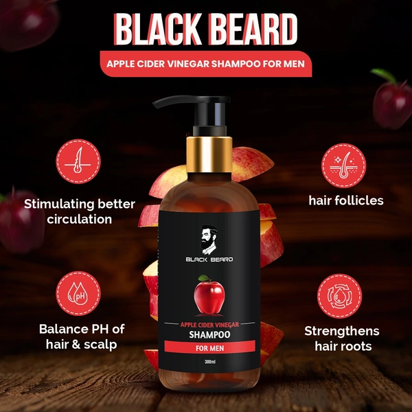 Black Beard Apple Cider Vinegar Shampoo for Men - Restores Shine & Smoothness - No Parabens, Sulphates & Silicones - 300ml