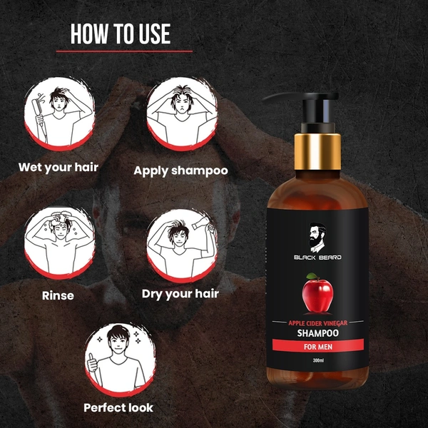 Black Beard Apple Cider Vinegar Shampoo for Men - Restores Shine & Smoothness - No Parabens, Sulphates & Silicones - 300ml