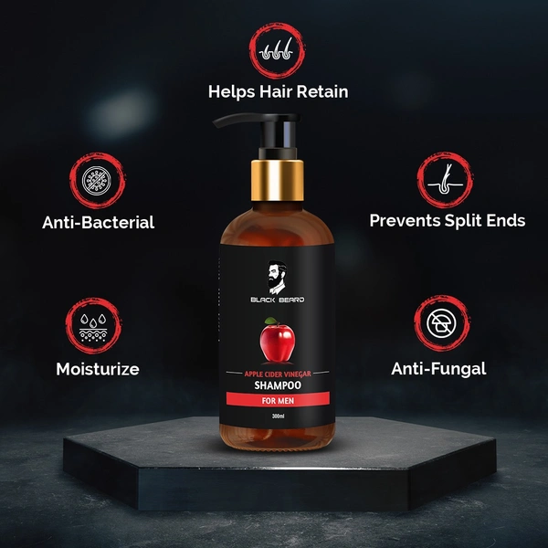 Black Beard Apple Cider Vinegar Shampoo for Men - Restores Shine & Smoothness - No Parabens, Sulphates & Silicones - 300ml