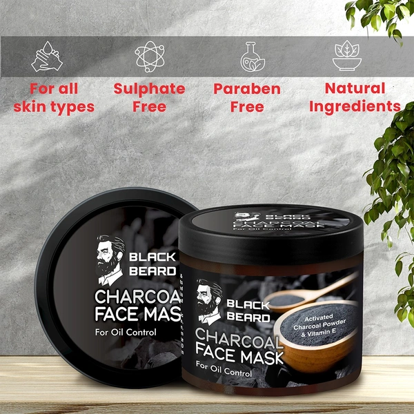 BLACK BEARD CHARCOAL FACE MASK FOR OIL CONTROL DEEPLY CLEANSES REMOVES BLACKHEADS, REGULATES OIL CONTROL FOR BOTH MEN AND WOMEN - 100Gm