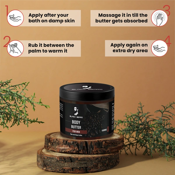 BLACK BEARD RAW AND NAKED COFFEE BODY BUTTER FOR MEN |VIT-E SHEA BUTTER, COCOA BUTTER, COFFEE EXTRACT, GLYCERIN |REDUCES BREAKOUTS, ACNE & SIGNS OF AGING - 100Gm