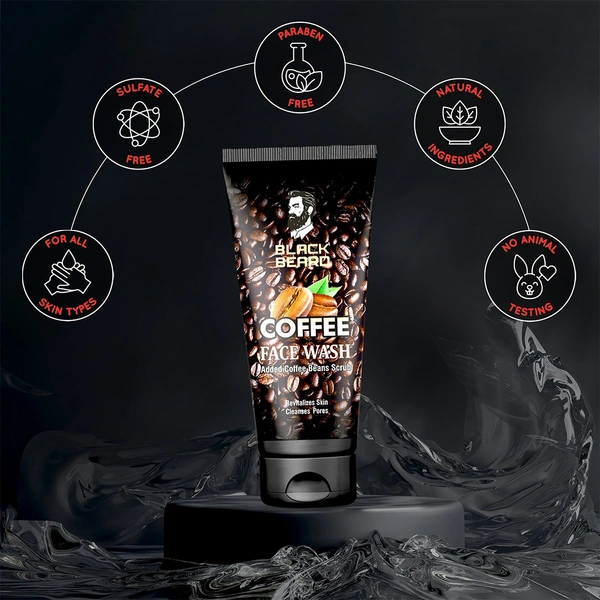 BLACK BEARD COFFEE FACE WASH REVITALIZES SKIN CLEANSES PORES FACE WASH | ENERGIZING FACE WASH FOR GLOWING SKIN - 100ml