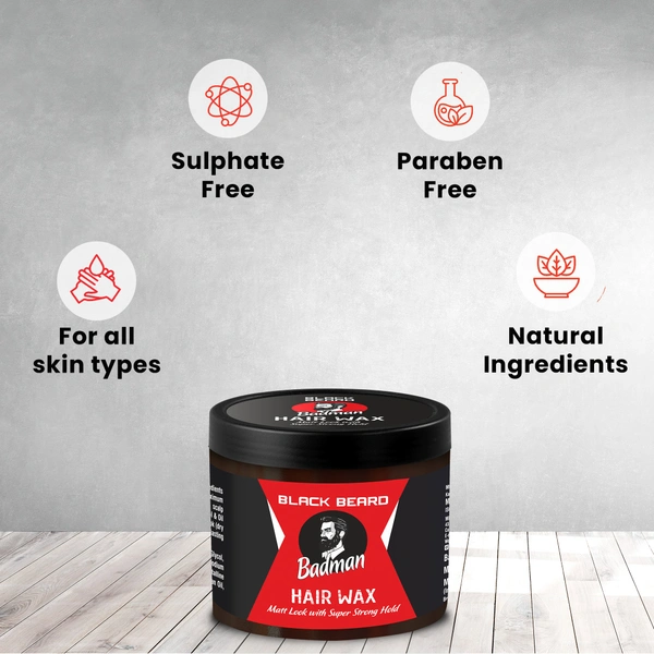 BLACK BEARD HAIR WAX STRONG & SHINY WET MATT LOOK SUPER STRONG HOLD WITHOUT HARMFUL CHEMICALS OR FIXATIVES - 100Gm