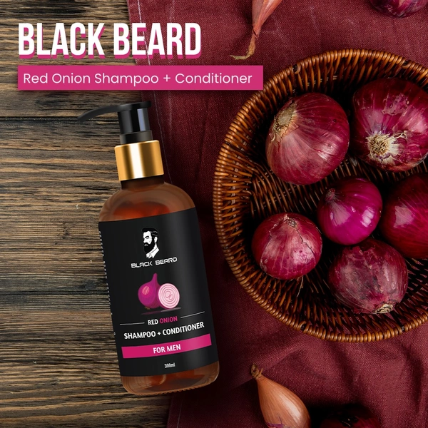 Black Beard Red Onion Shampoo + Conditioner For Dandruff Control, Smooth and Shiny Hair, Hair Fall Control for Men’s - 300ml
