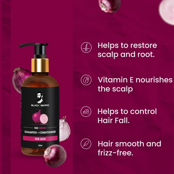 Black Beard Red Onion Shampoo + Conditioner For Dandruff Control, Smooth and Shiny Hair, Hair Fall Control for Men’s - 300ml